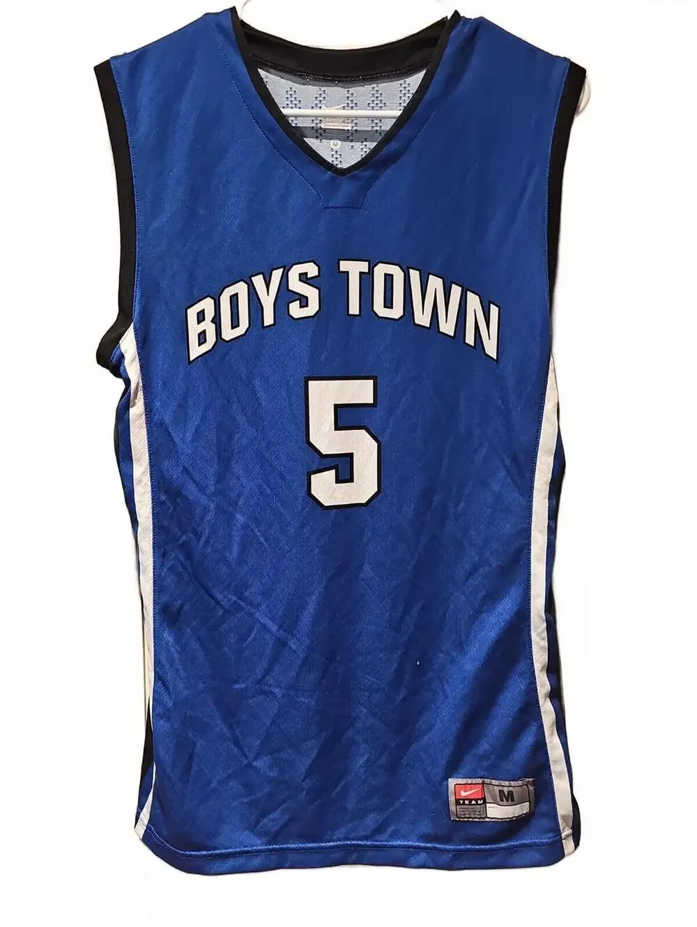 Nike Basketball Jersey Mens M Blue Boys Town #5 Team Mesh Sleeveless